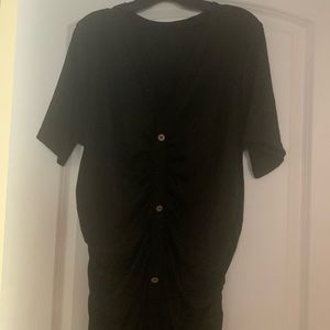 Black short sleeve dress with shirring detail